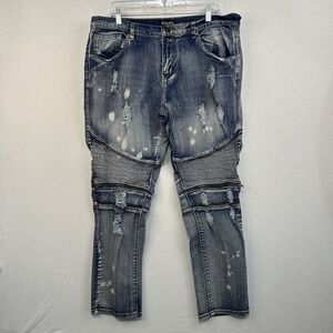 CJ Black Premium Jeans Men's Skinny Flex 38/32 Zippered Distressed Hip‎ Hop Acid